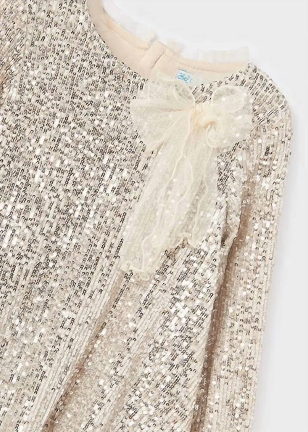 Детское платье для девочек с блестками и рукавами-фонариками Sequin Dress Abel & Lula, Sand — фото 4