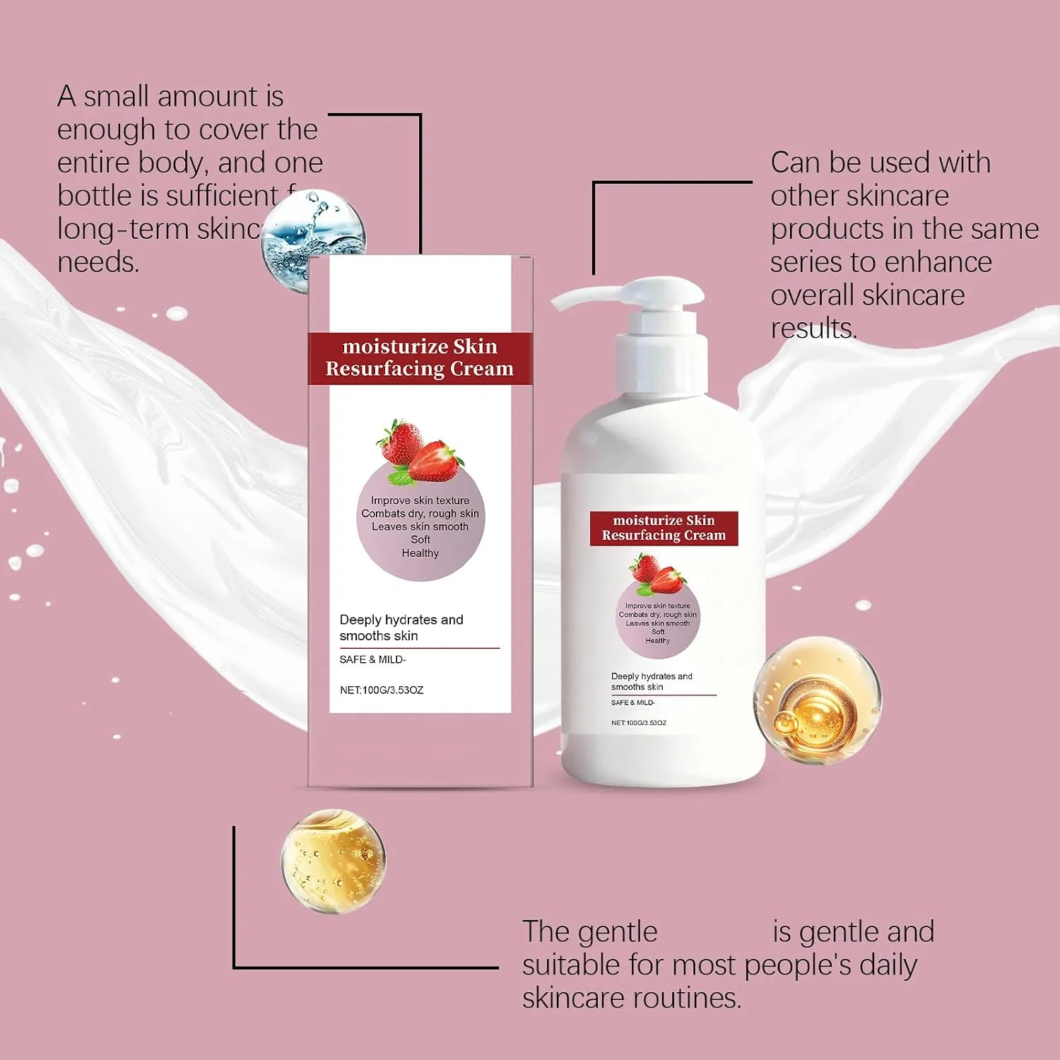 Крем для тела увлажняющий Raevior Strawberry Skin Resurfacing Cream, 100 г, 8 шт — фото 3