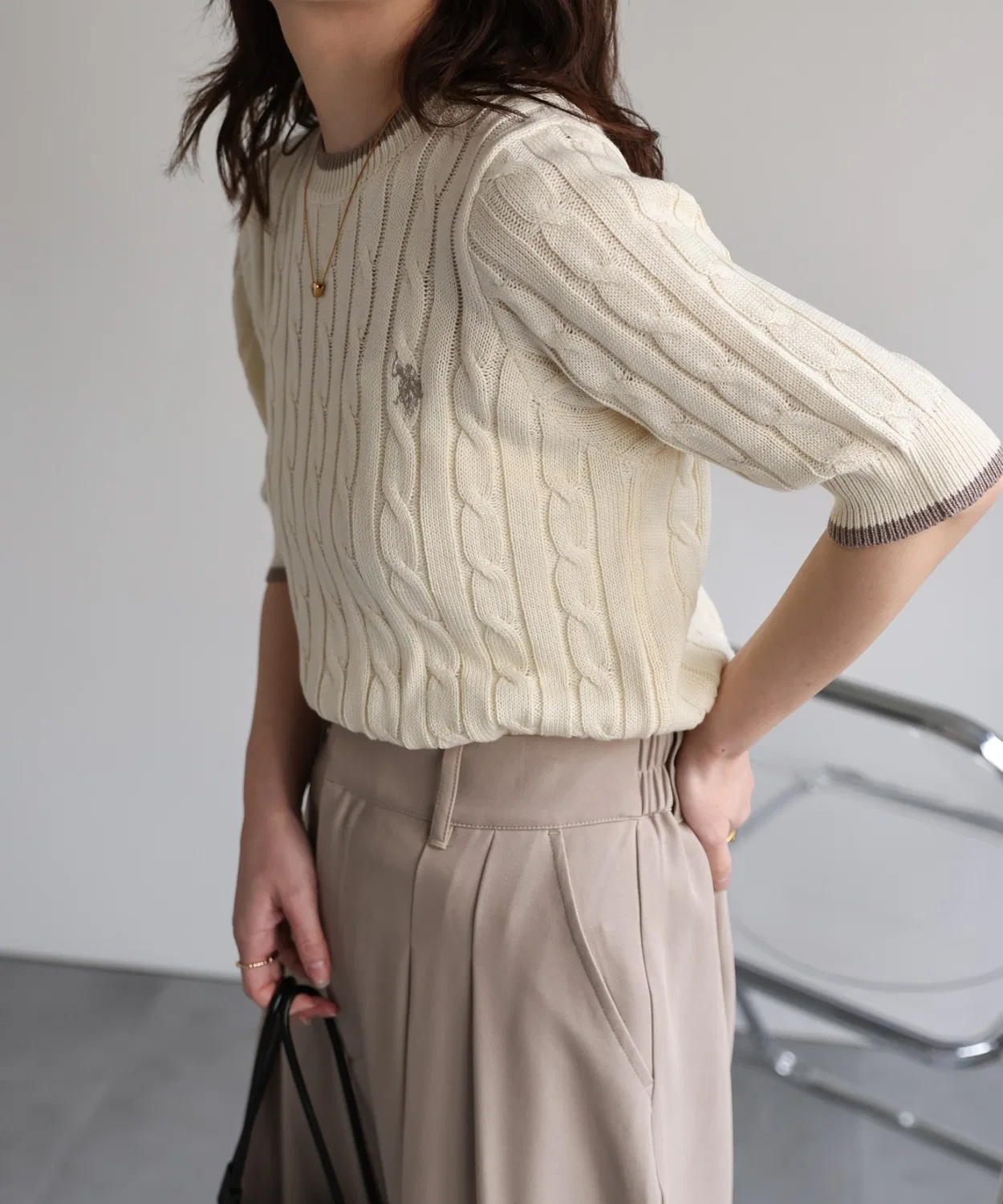 Женский пуловер с биколором и коротким рукавом U.S. POLO ASSN., Ivory
