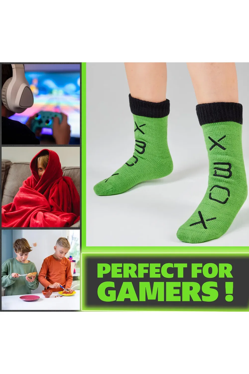 Носки-тапочки с флисом и противоскользящей подошвой Xbox, Green — фото 2