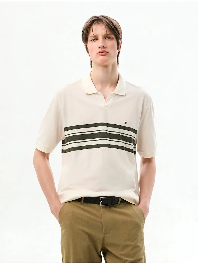 Футболка поло с открытым воротом TOMMY HILFIGER, White