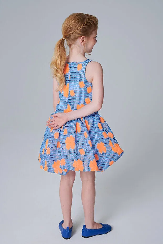 Детское платье для девочек жаккардовое Neon jacquard balloon skirt dress Sheshe, Blue — фото 3