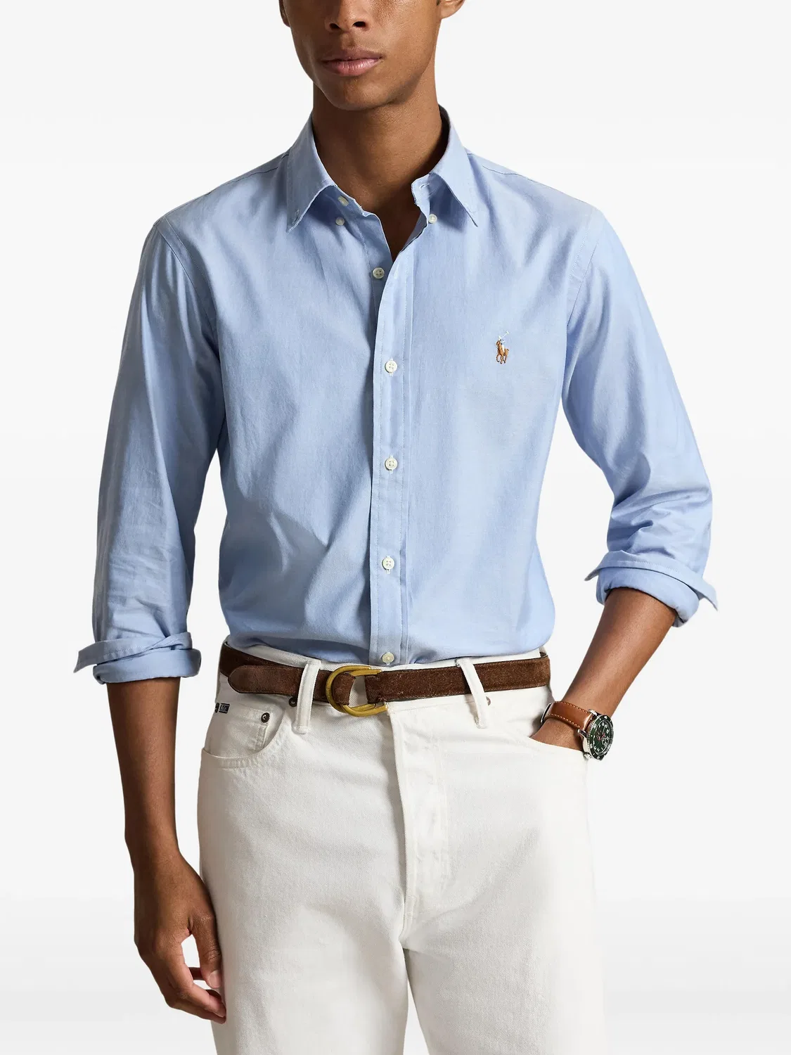 Рубашка Custom Fit оксфорд синяя Polo Ralph Lauren, синий — фото 4