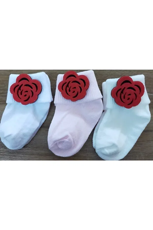 Детские носки с моделью Baby curled socks felt fringed 3-piece от Özkardeşler Baby, White Pink Ecru