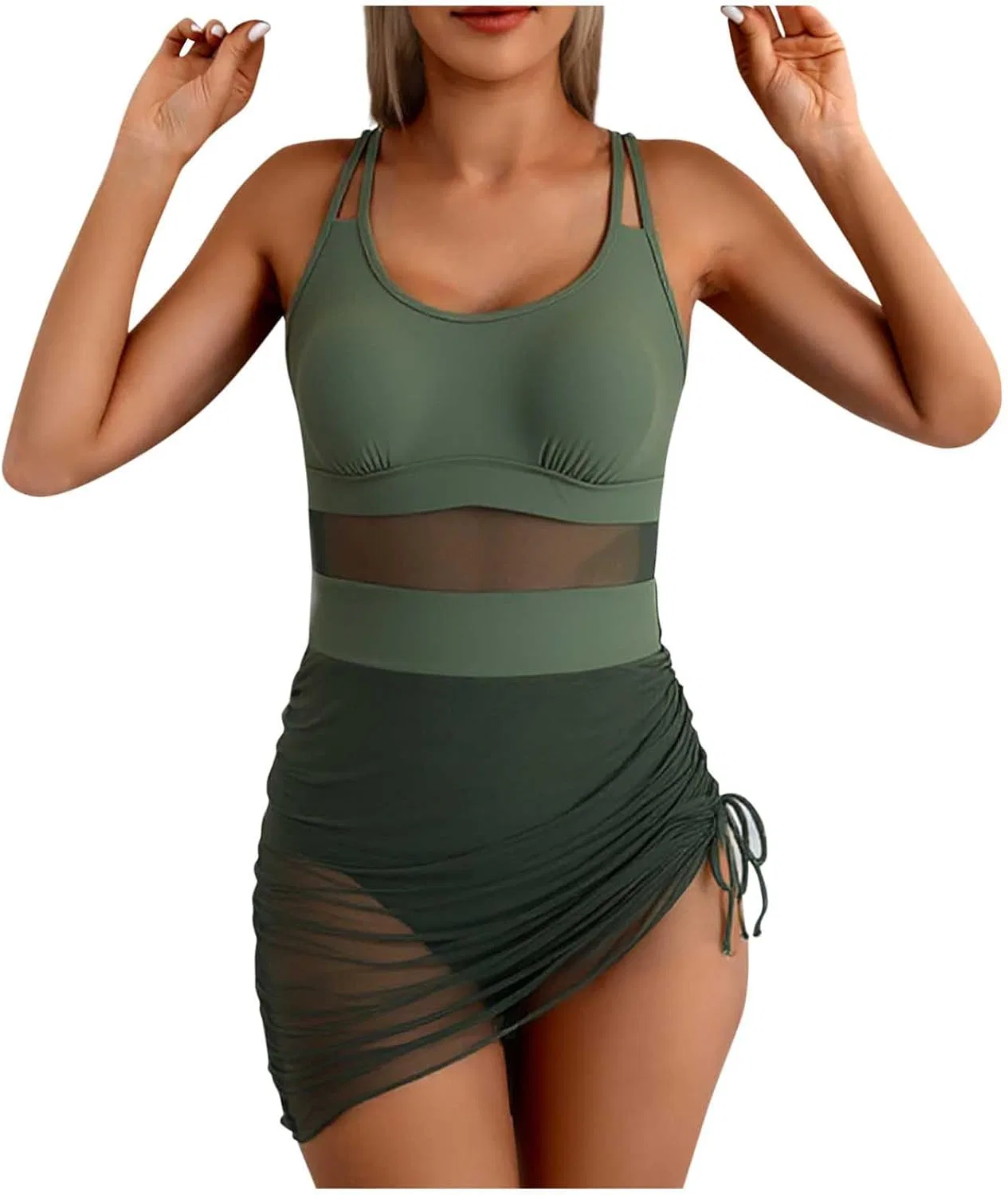 Женский цельнокроеный купальник с утяжкой живота, Arm Green
