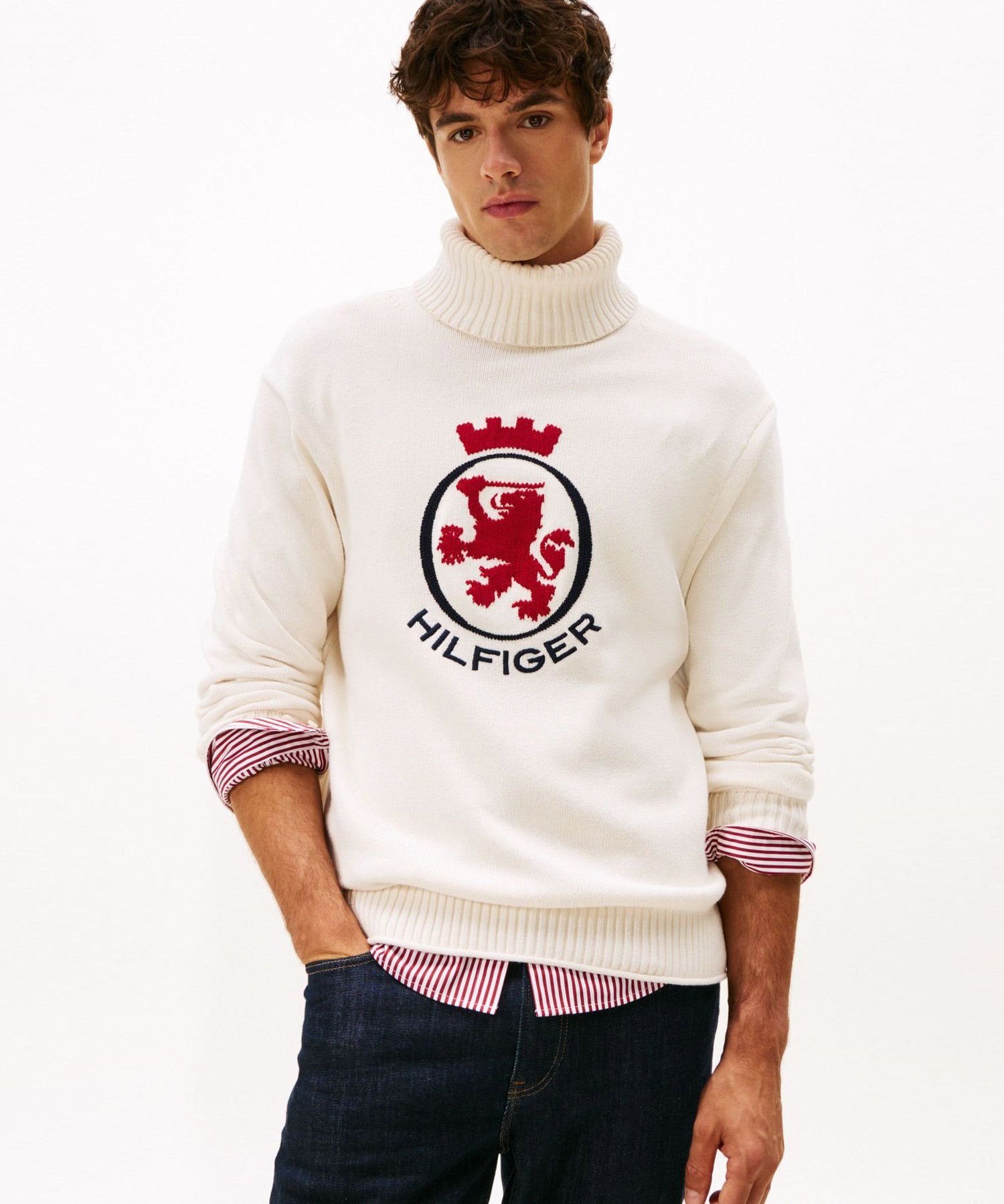 Свитер с высоким воротником и графическим принтом TOMMY HILFIGER, White Z00
