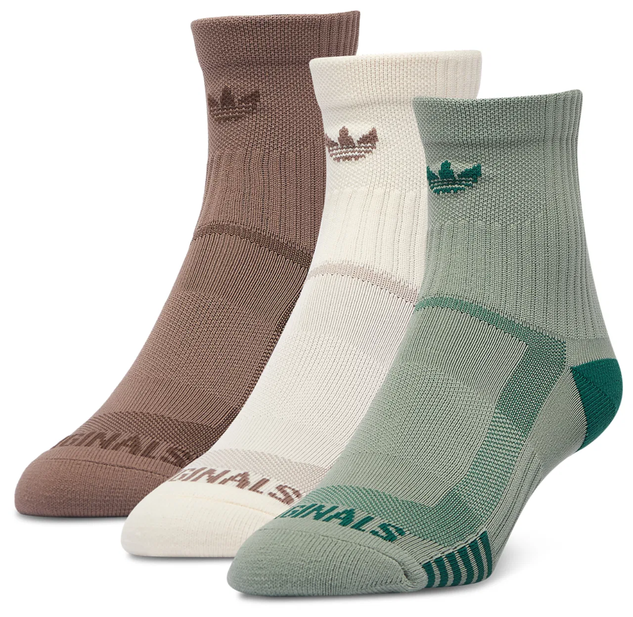 Носки Trefoil 3-Pack Tech Quarter Adidas, цвет Green/Beige/Brown