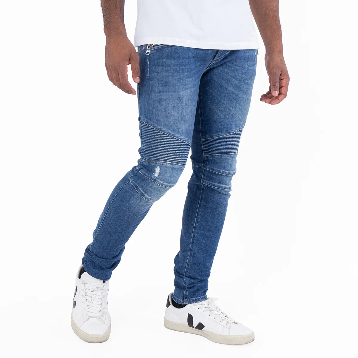 Джинсы скинни с рифлёными вставками Ribbed-Detail Skinny Jeans Balmain, Bleu Jean — фото 2