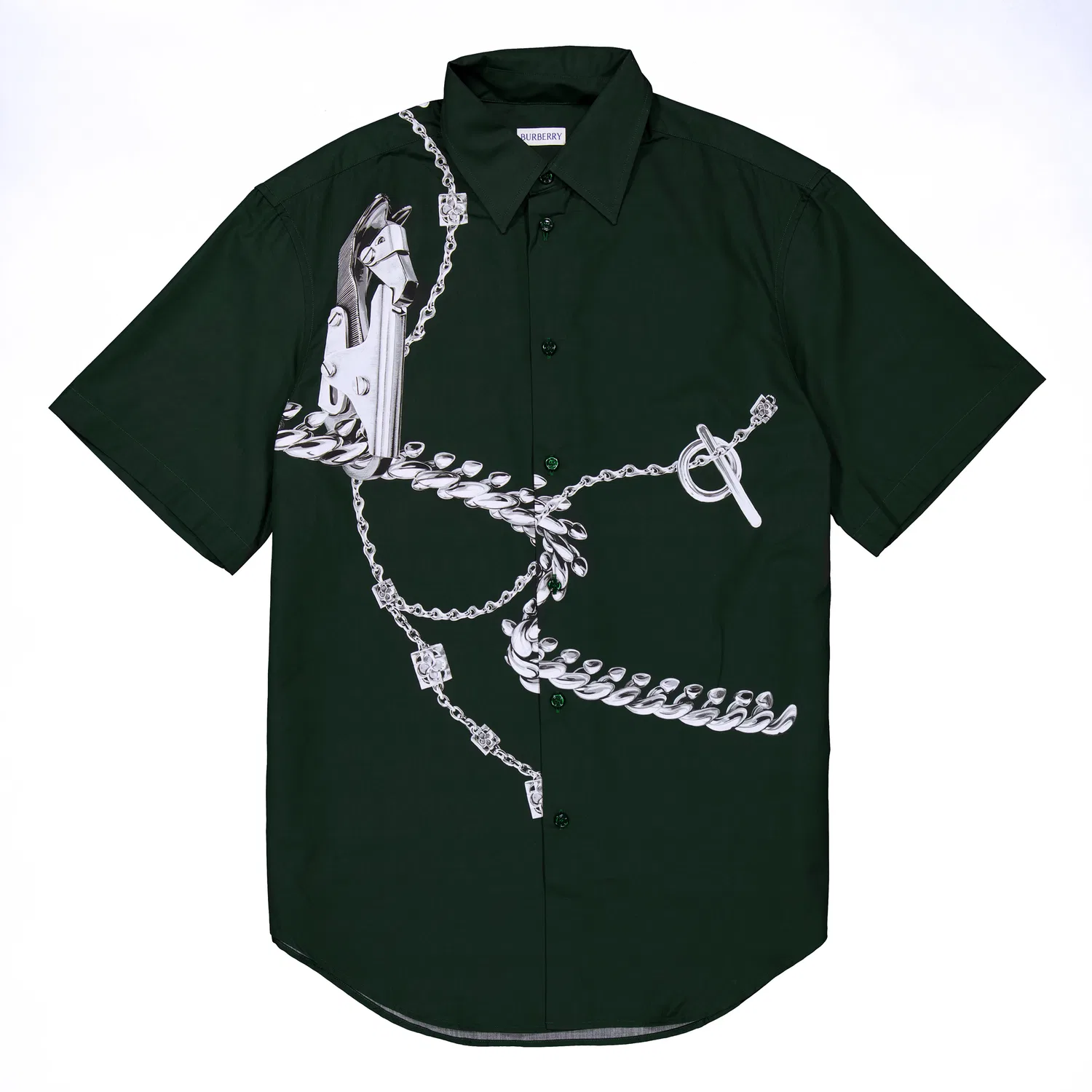 Рубашка с коротким рукавом Knight Hardware Cotton Shirt Burberry, Silver/Green — фото 4