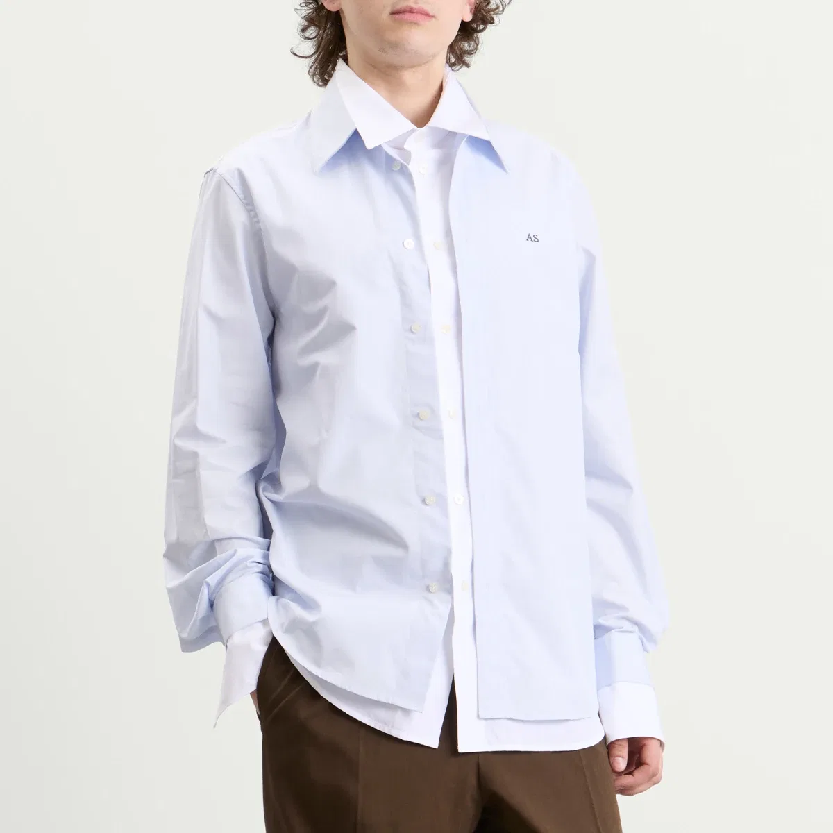 Лонгслив с воротником Sont Poplin Long Sleeve Shirt Acne Studios, Blue/White — фото 2