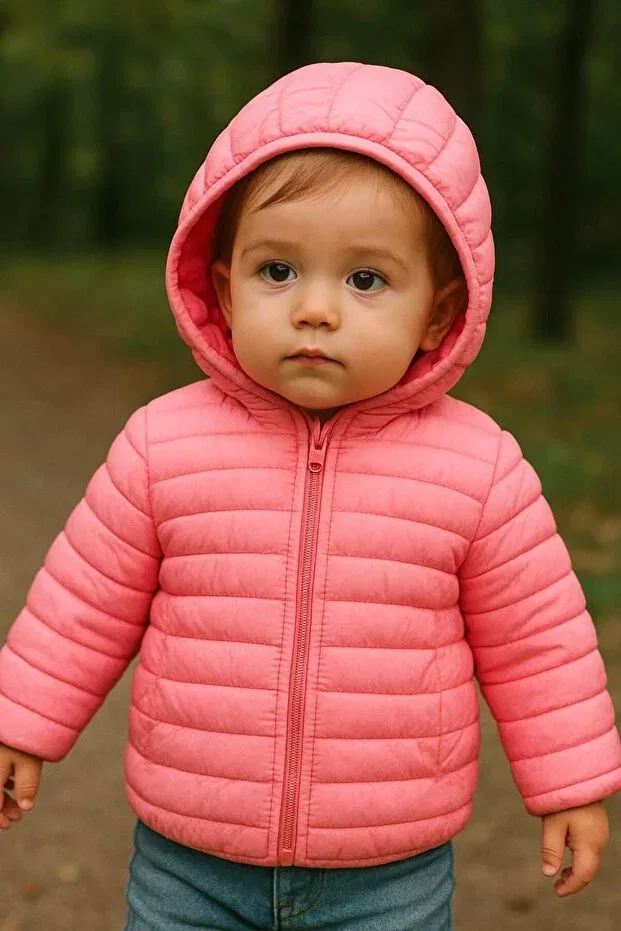 Детское зимнее пальто-пуховик для девочек с капюшоном Mayakids, Pink