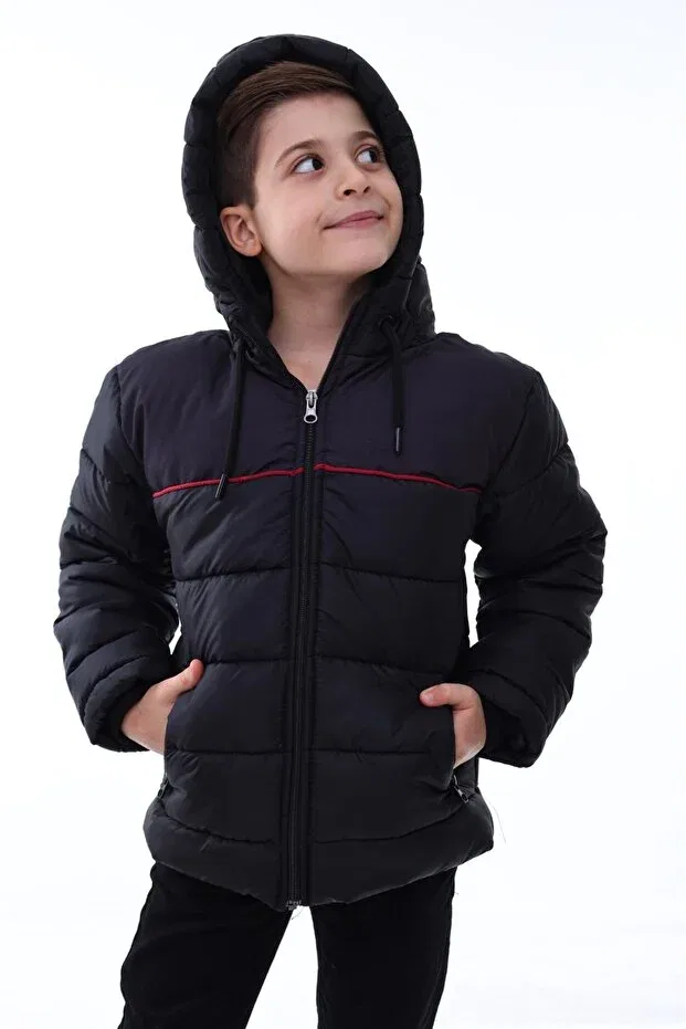 Детское зимнее пальто для девочек водонепроницаемое Premium Quality Boy Hooded Coat Minikiss, Black — фото 2