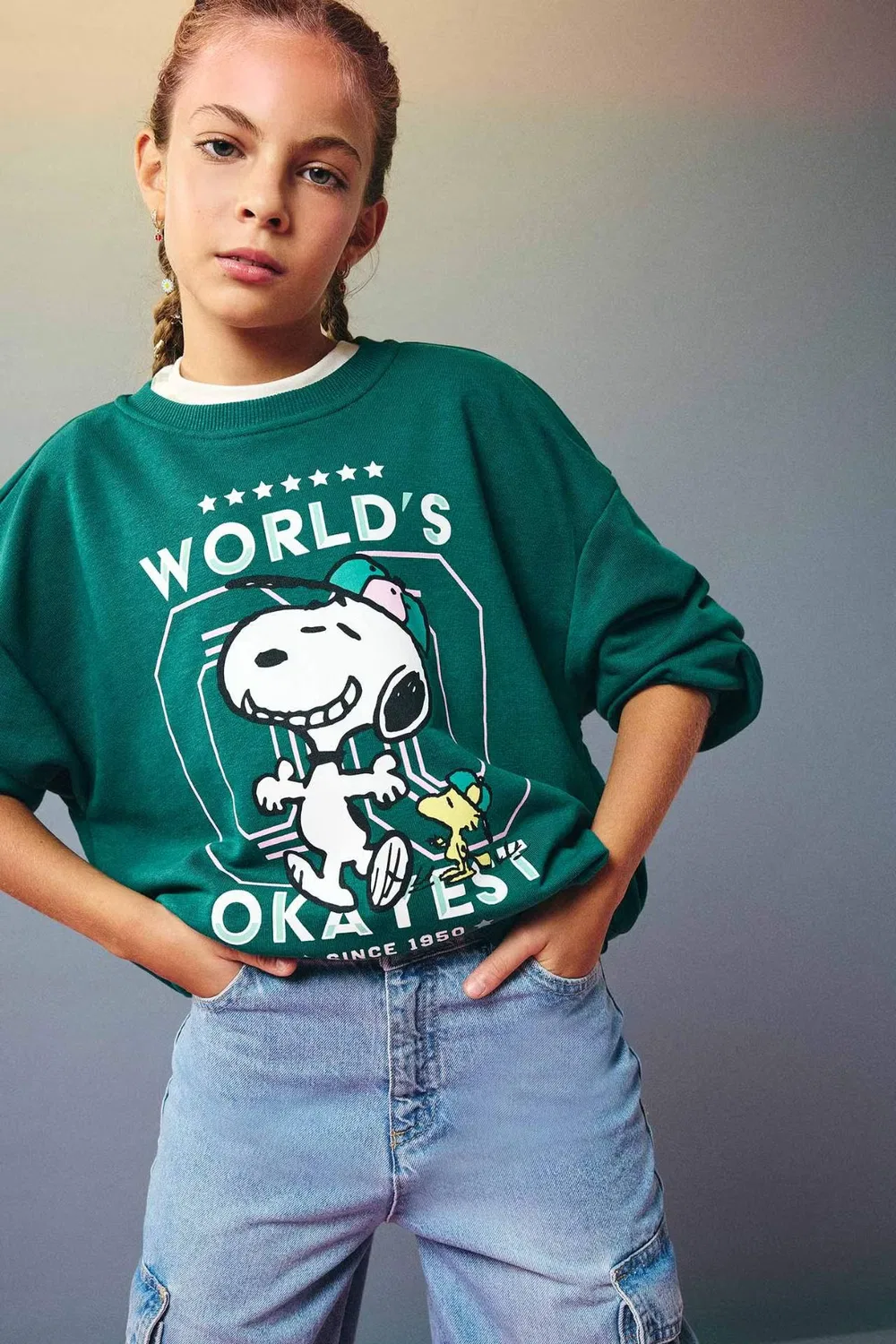 Свитшот оверсайз с принтом Snoopy Defacto, зеленый