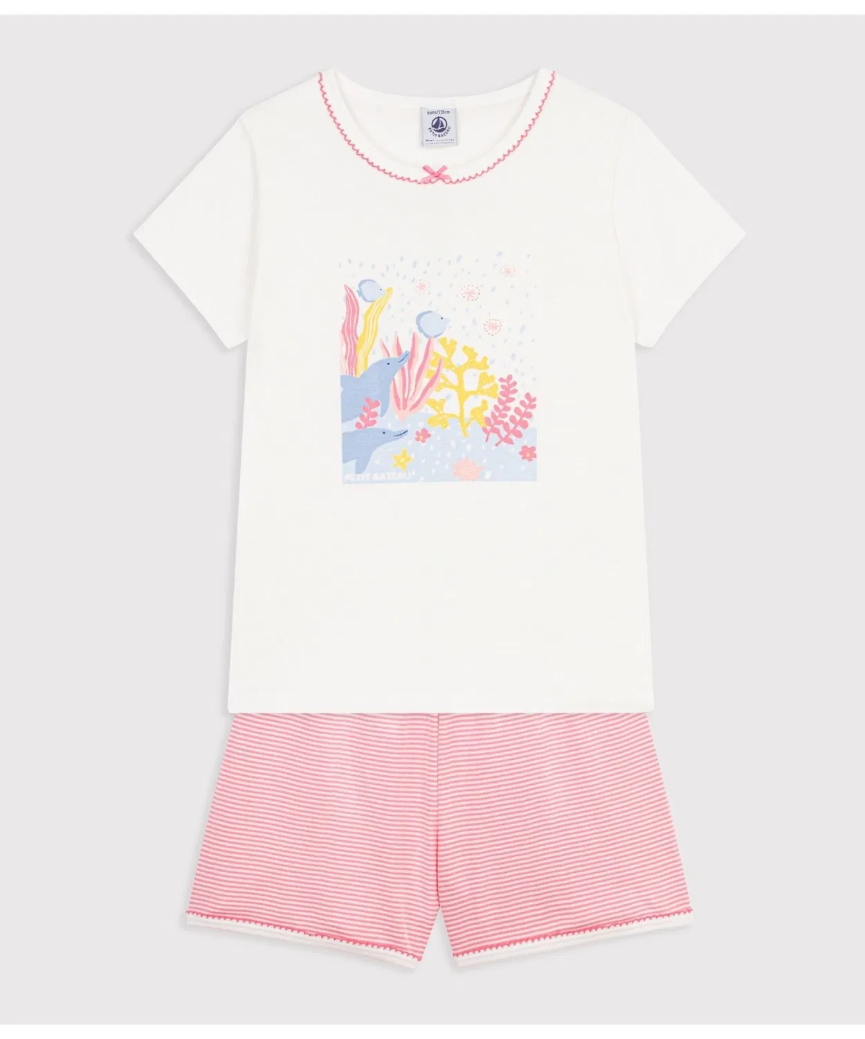 Детская пижама с длинным рукавоми принтом PETIT BATEAU, White X Pink — фото 2