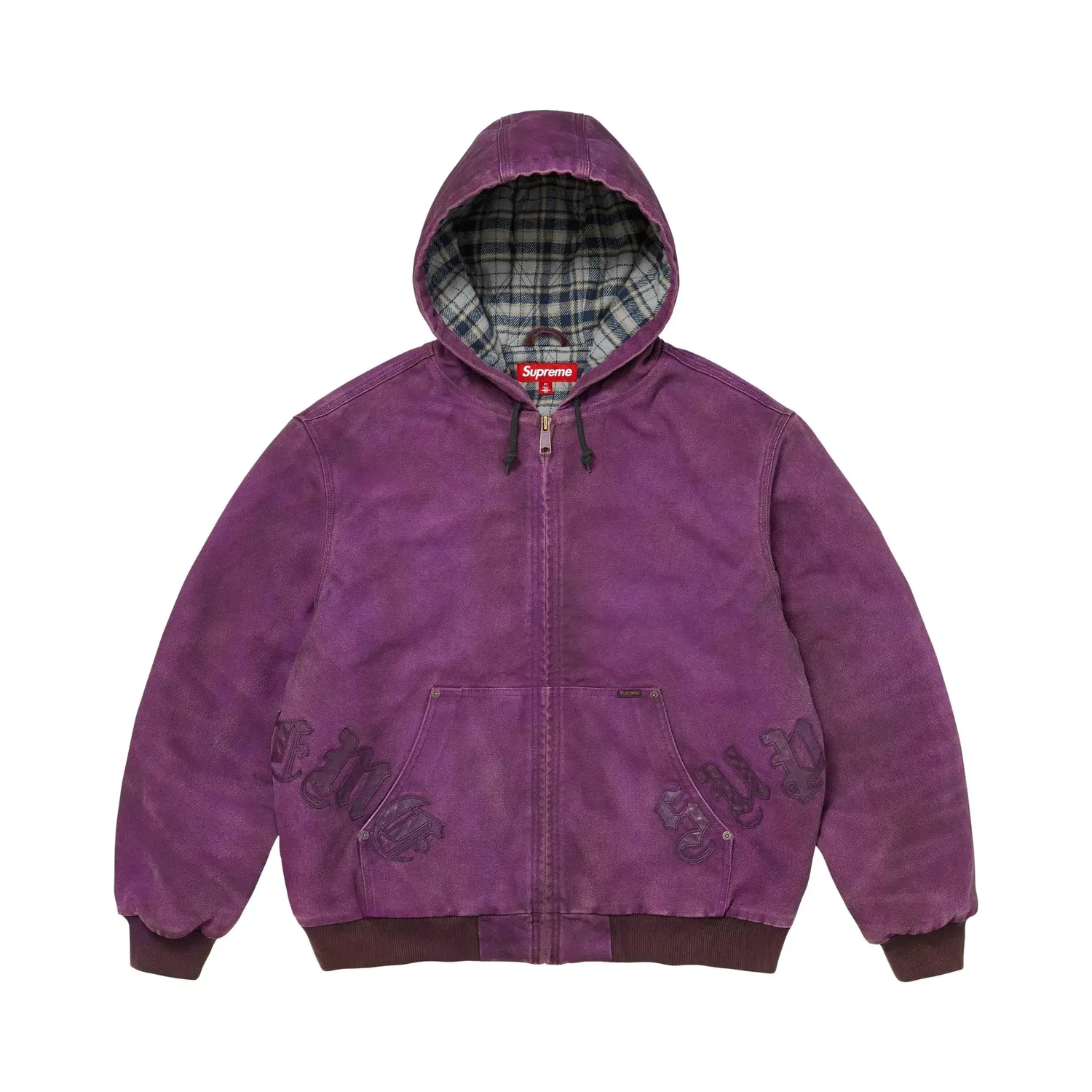 Куртка рабочая с капюшоном с аппликацией из кожи Supreme, Purple