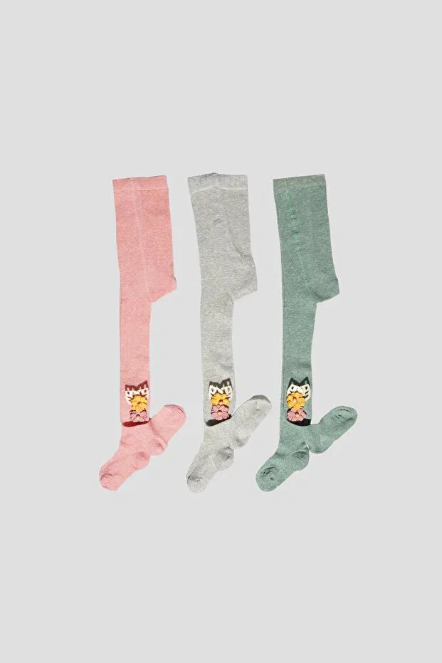 Детские колготки для девочек с принтом 3 шт Defne Baby, Pink-Gray-Green — фото 2