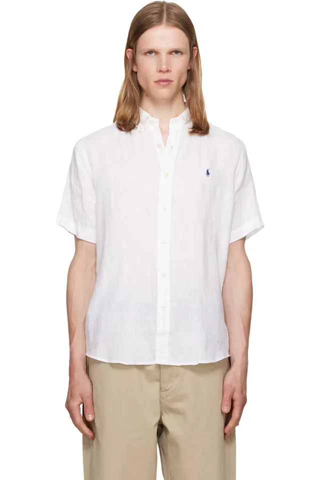 Белая классическая льняная рубашка Polo Ralph Lauren