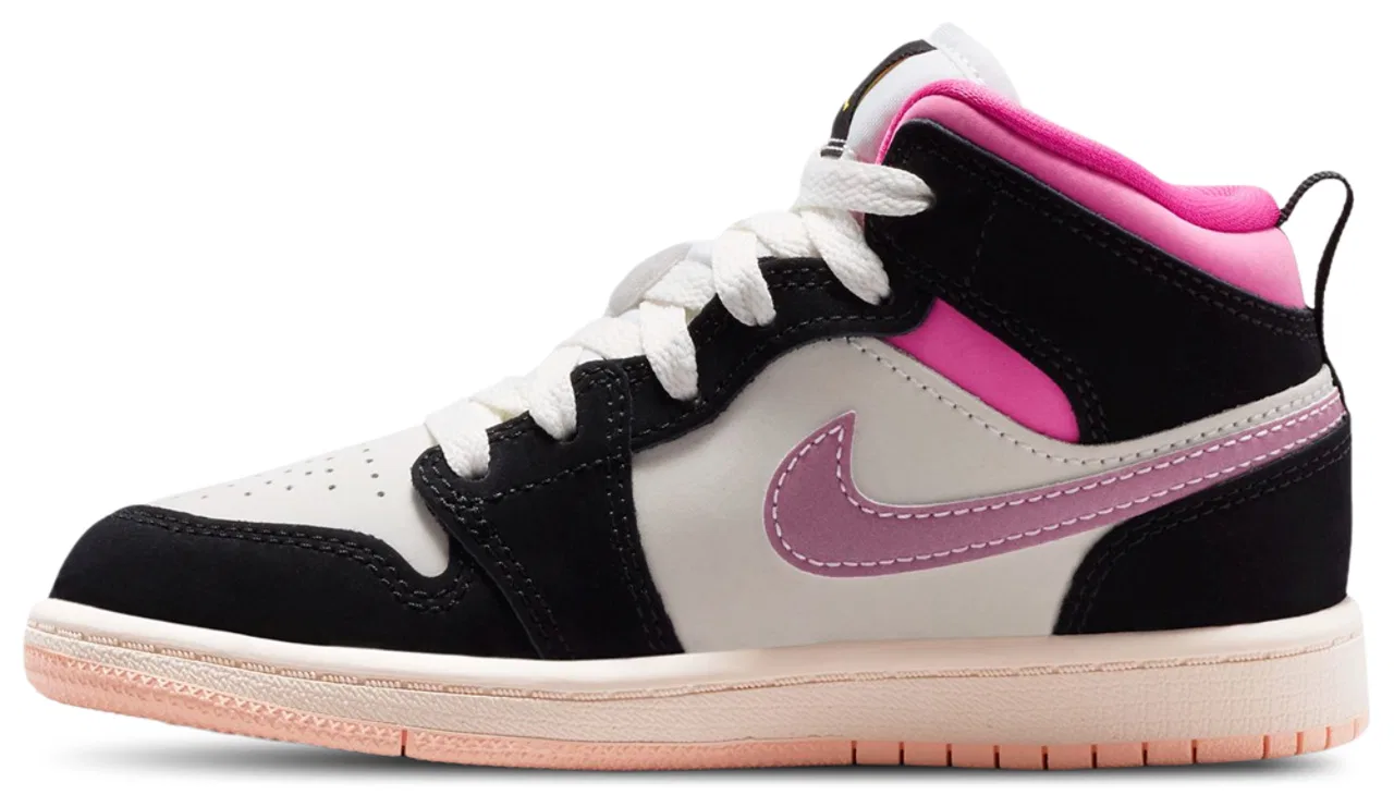 Детские кроссовки для девочек AJ 1 Mid SE Jordan, цвет Pink/Black/Gold — фото 2