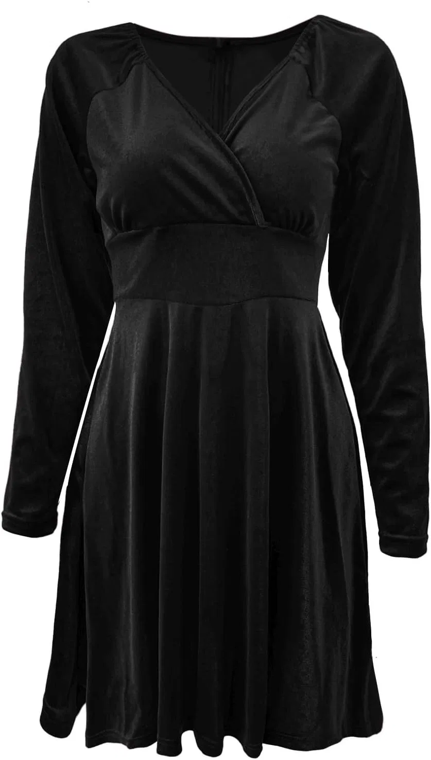 Женское бархатное мини-платье с V-образным вырезом Empire Waist, Black — фото 3