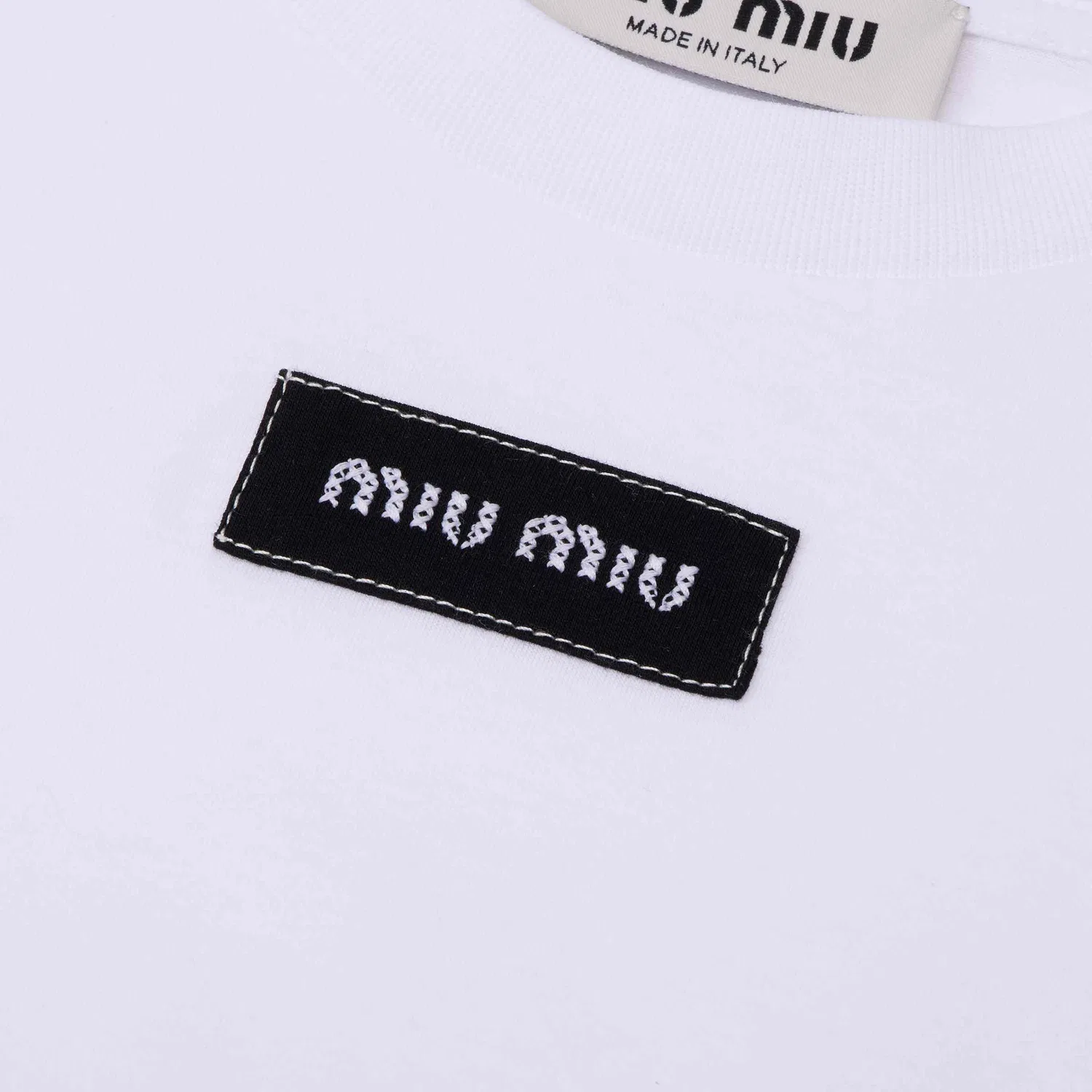 Женская футболка с круглым вырезом прямого кроя White MIU MIU, White — фото 4