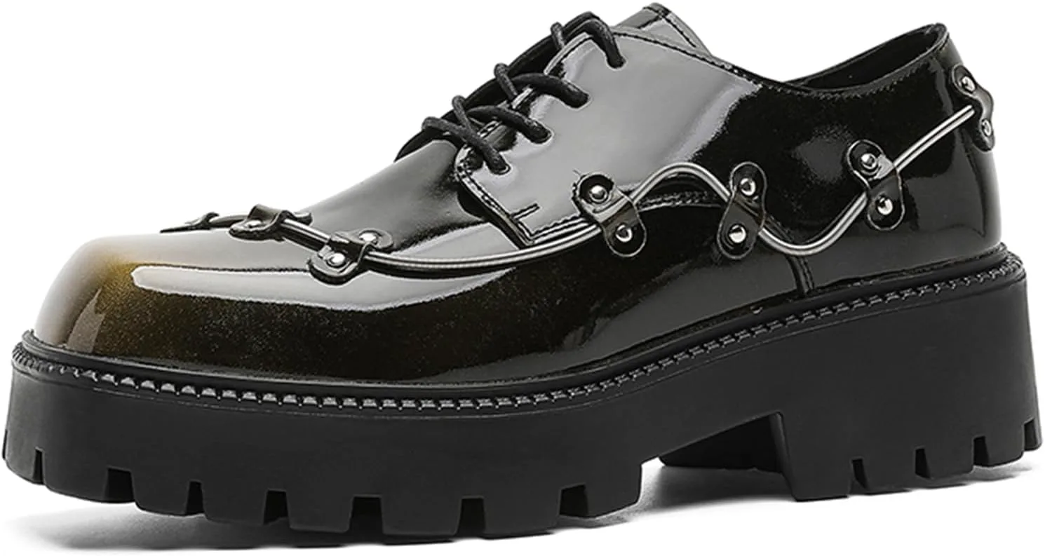 Мужские готические оксфорды-дерби на платформе с квадратным носком, металлическим декором и рифленой подошвой, BANGTEUO, цвет хаки