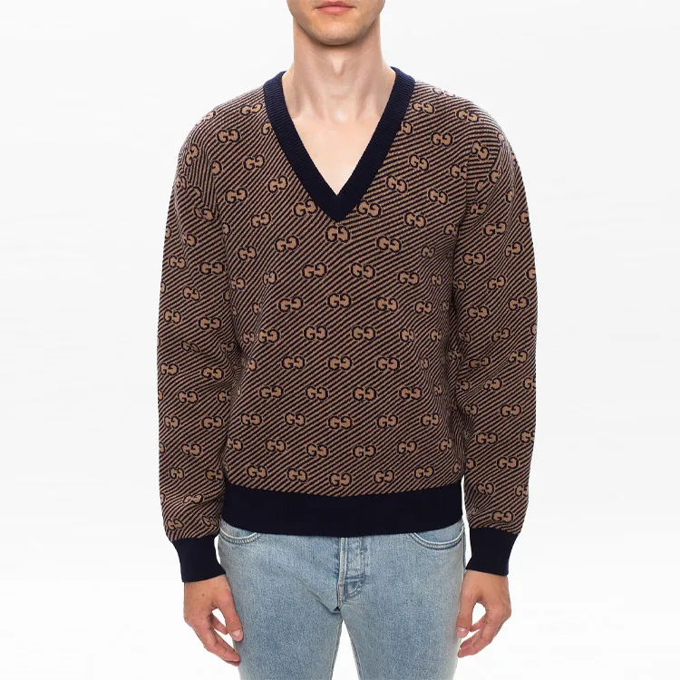 Свитер мужской GUCCI кашемировый с V-образным вырезом, верблюжий, Camel — фото 4