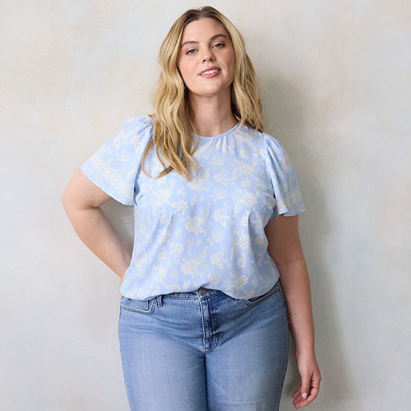 

Блузка с расклешенными рукавами plus size Lc Lauren Conrad, Blue Paisley Border