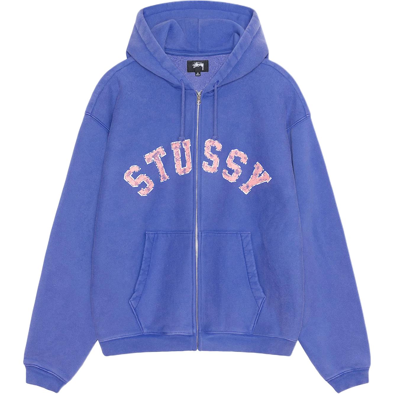 Выцветшая графическая худи на молнии Stussy, синяя — фото 4