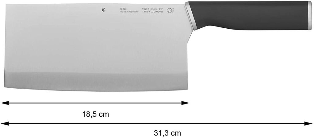 

Китайский поварской нож WMF Kineo 31,3 см, лезвие из специальной стали, кованый нож, перфорированный срез, приклепанная ручка, лезвие 18,5 см