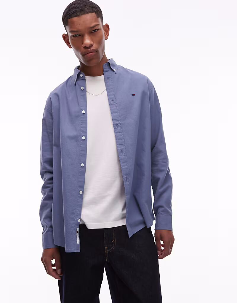

Рубашка Tommy Jeans из льна с длинными рукавами темно-синего цвета