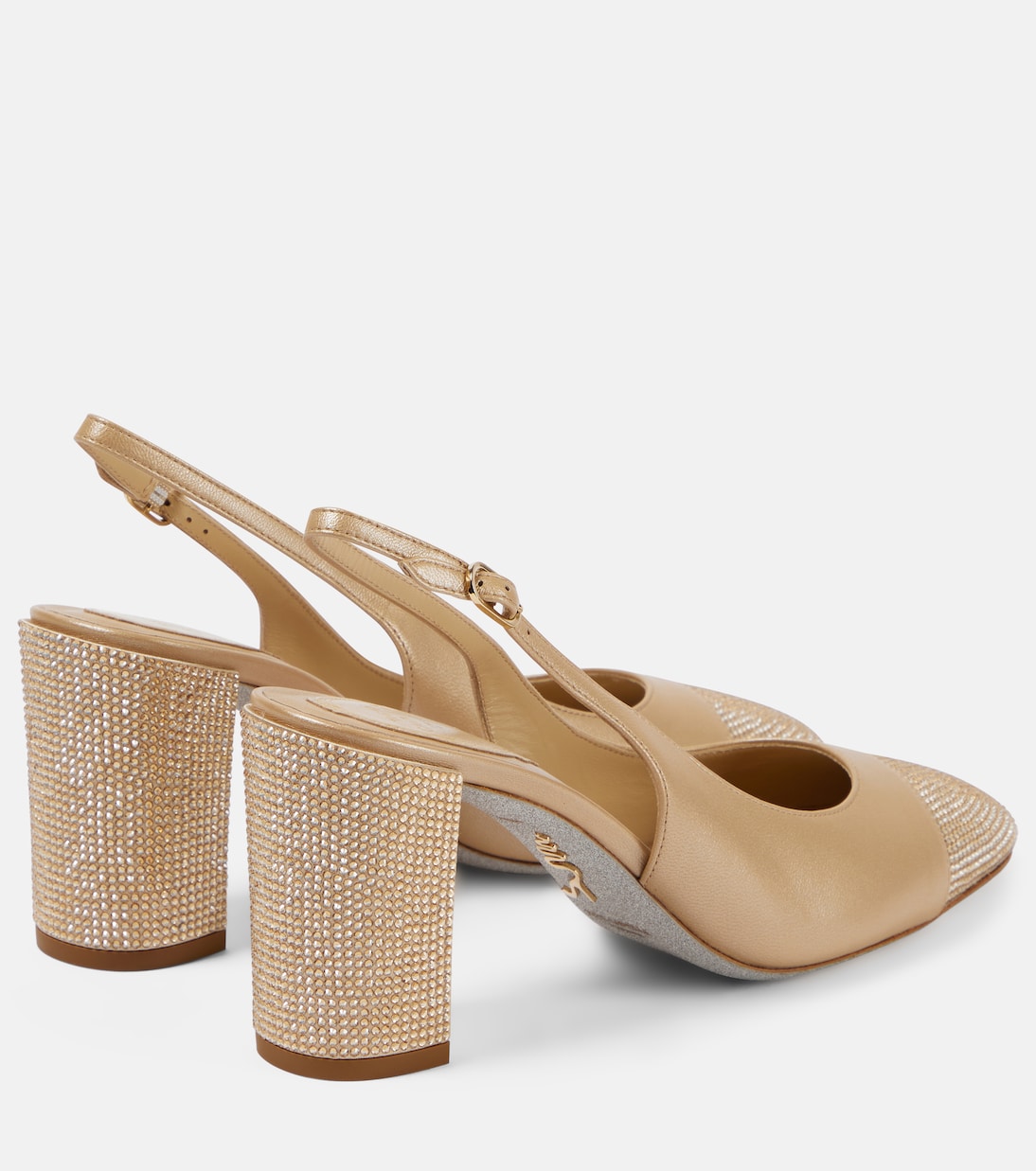 Туфли-лодочки Kristen с кожаной отделкой и открытой пяткой Rene Caovilla, Beige Gold Crystals — фото 3