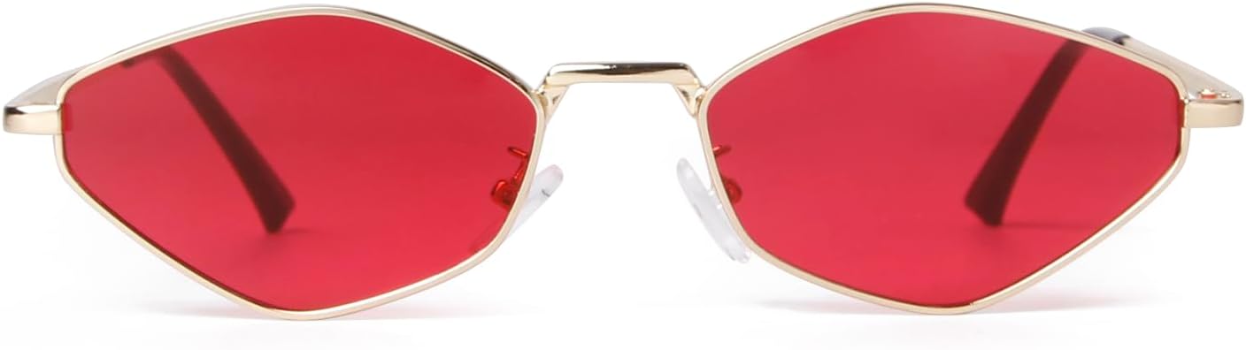 

JUDOO Модные металлические шестиугольные солнцезащитные очки для женщин и мужчин, золотистые, винтажные, узкие, неправильной формы, маленькие, ретро, ​​шестиугольные солнцезащитные очки, Gold Frame/Red Lens