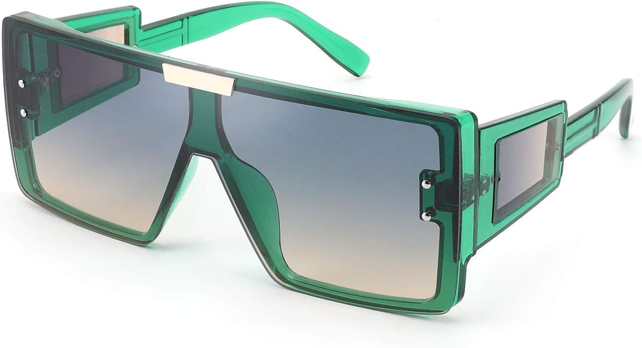 

Солнцезащитные очки FEISEDY квадратной формы с плоской верхней частью и боковыми линзами, модель B4028, для женщин и мужчин, Transparent Green Frame & Grey-yellow Lens