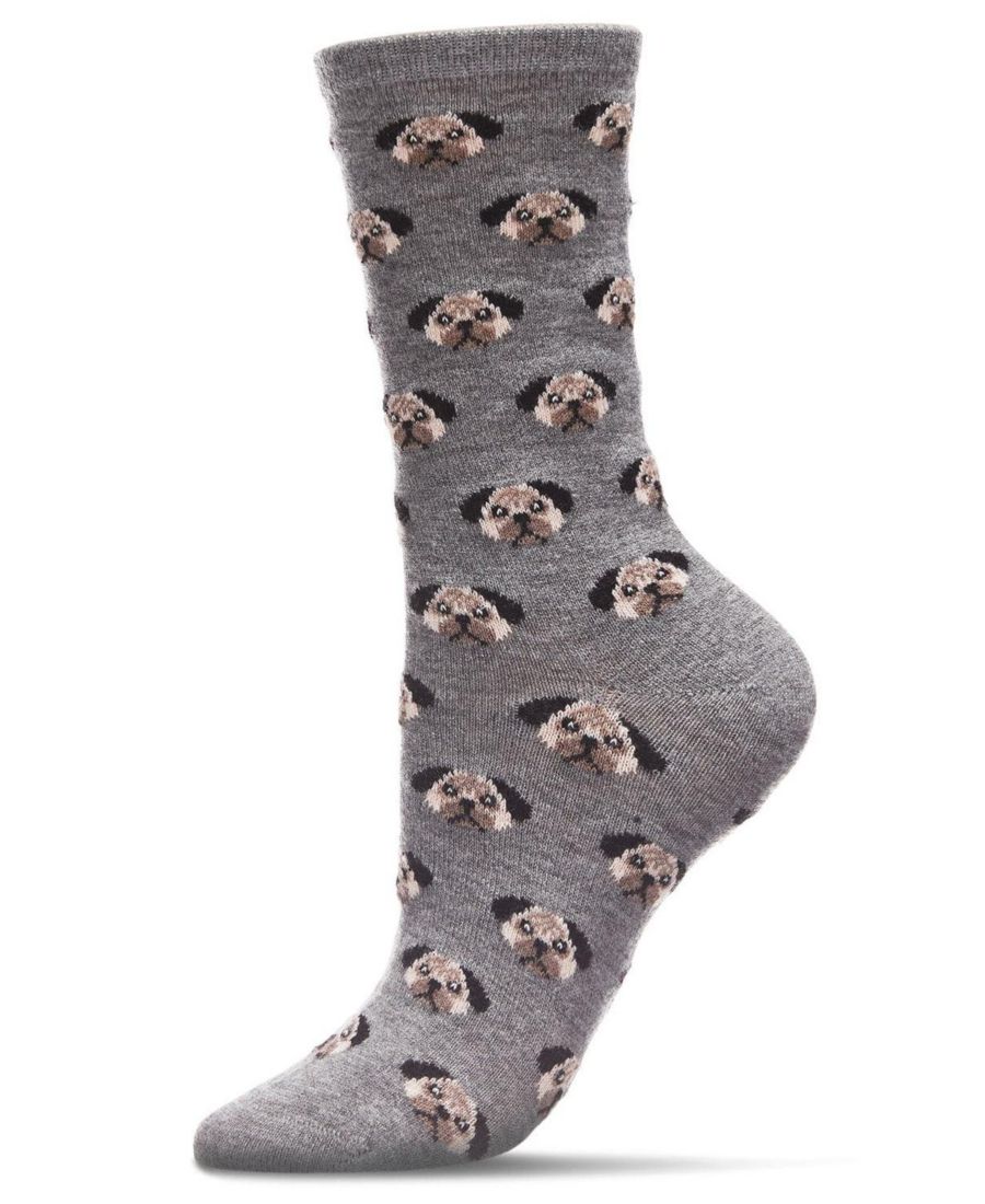

Женские мягкие носки из кашемировой смеси с рисунком мордочки щенка MeMoi, Med gray heather