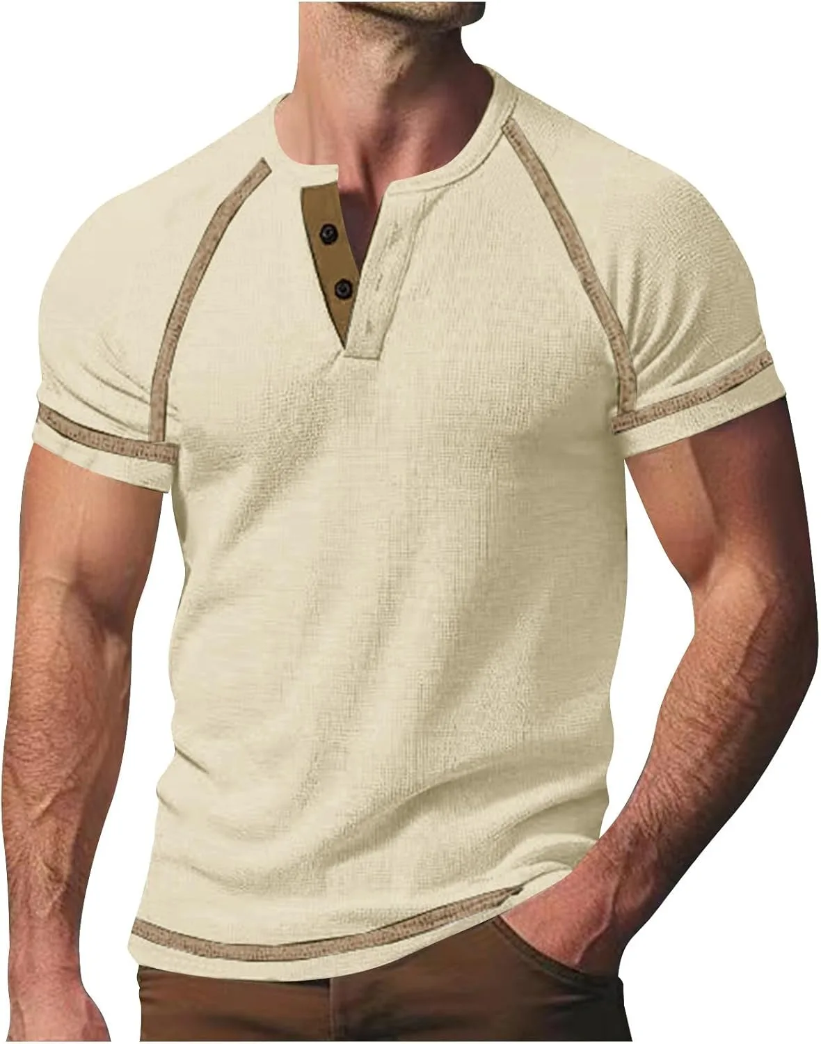 

Мужская футболка с коротким рукавом Henley Color Block V-образным вырезом Sdeycui