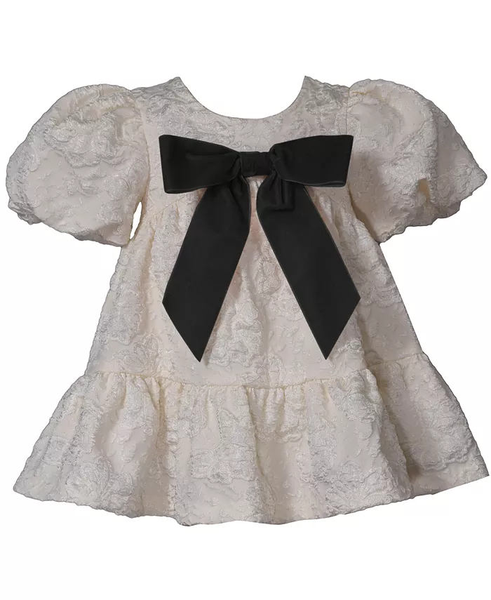 

Платье для девочек с бантиком и жаккардовым узором Bonnie Baby, слоновая кость/кремовый