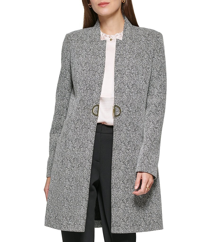 

Длинная вязаная куртка-топпер DKNY с острым воротником, серый