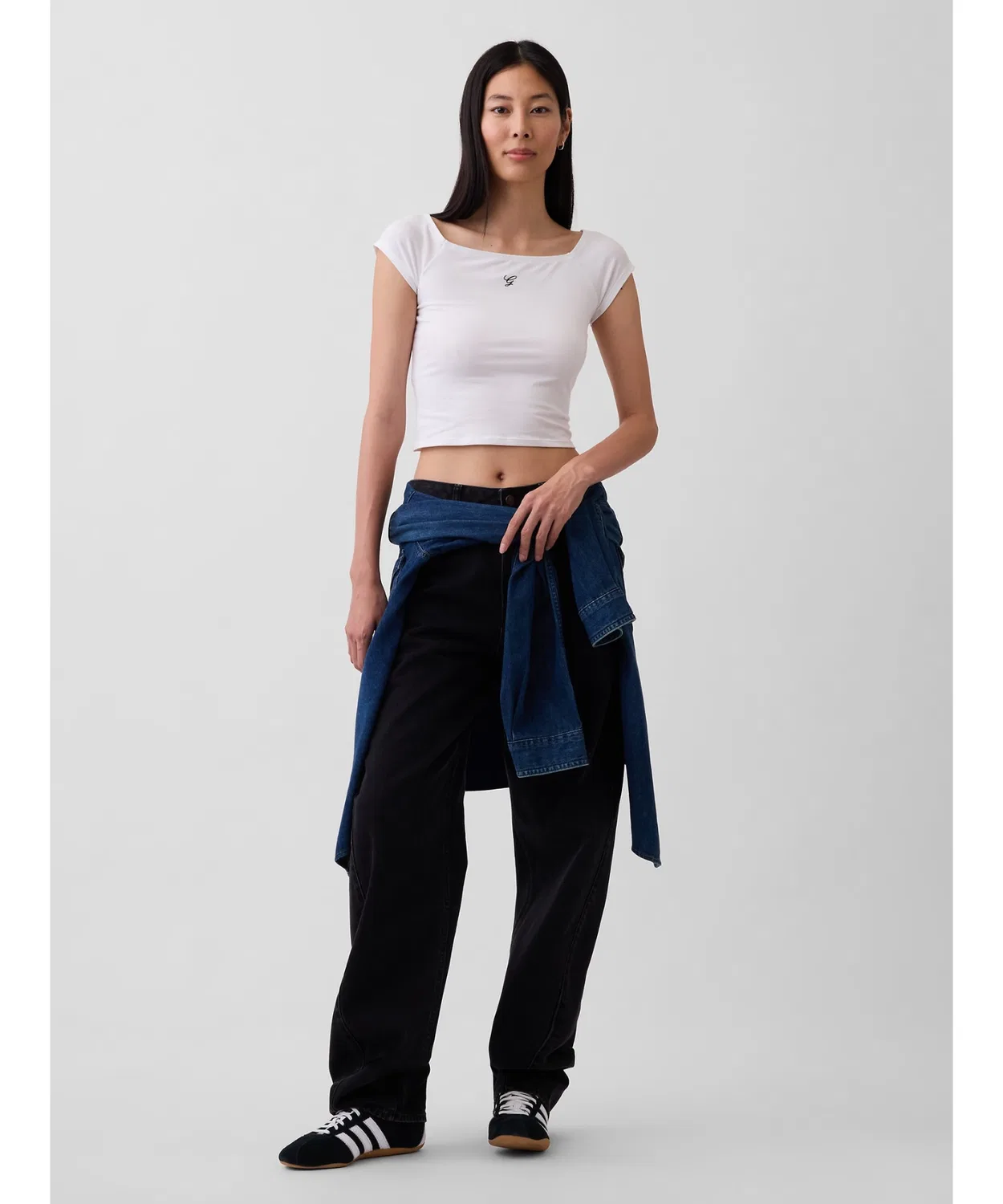 Женская футболка-оффшордер с длинным рукавом хлопковая GAP, White — фото 2