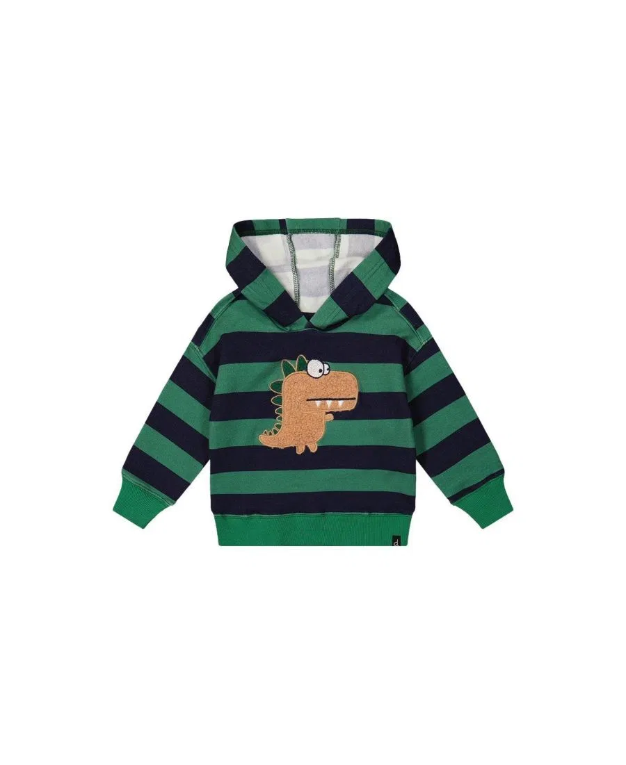 Детский флисовый худи с аппликацией в виде динозавра Deux par Deux, Blue Striped Green