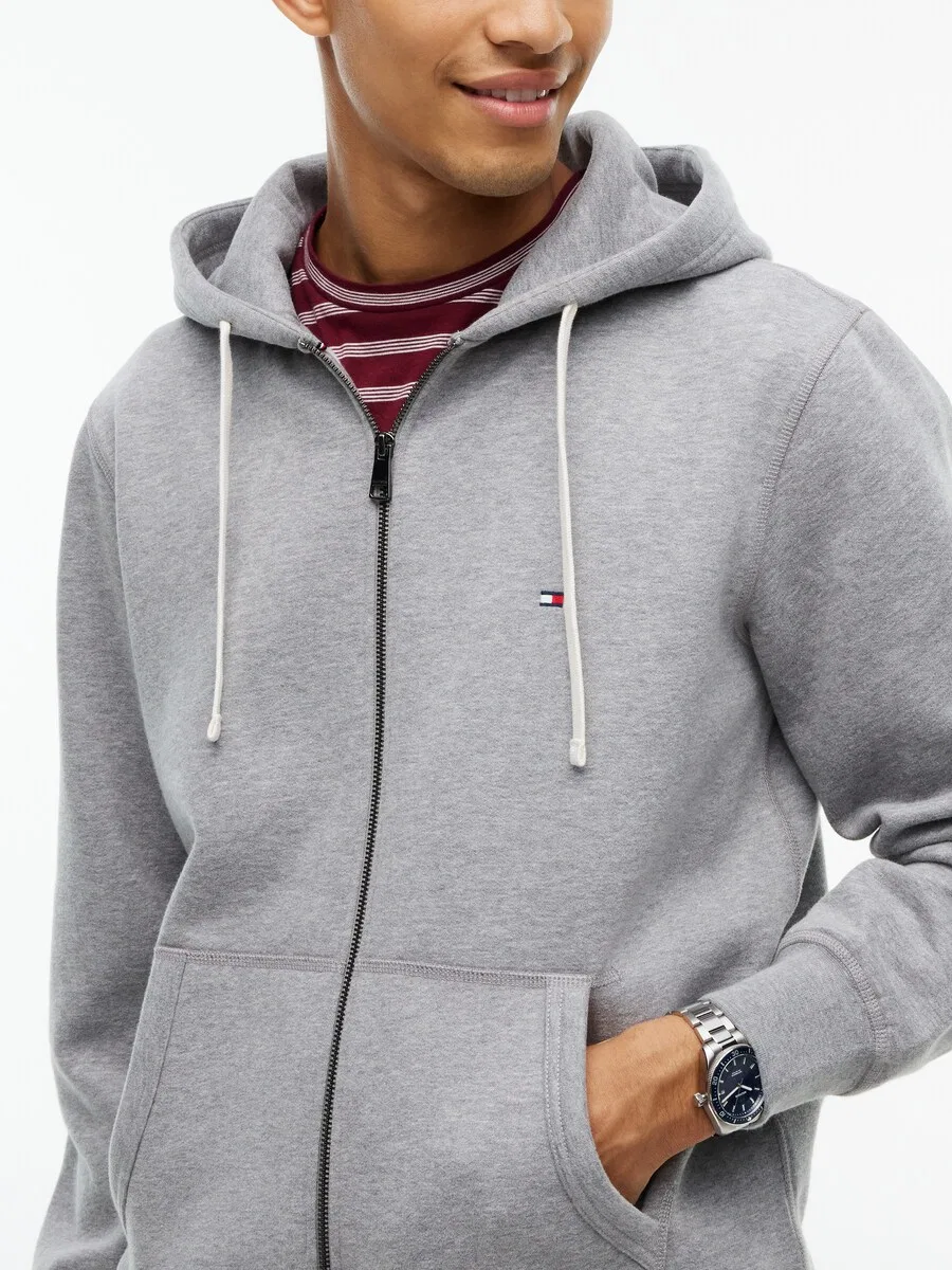 Худи на молнии TOMMY HILFIGER 'Essential' серого цвета — фото 3