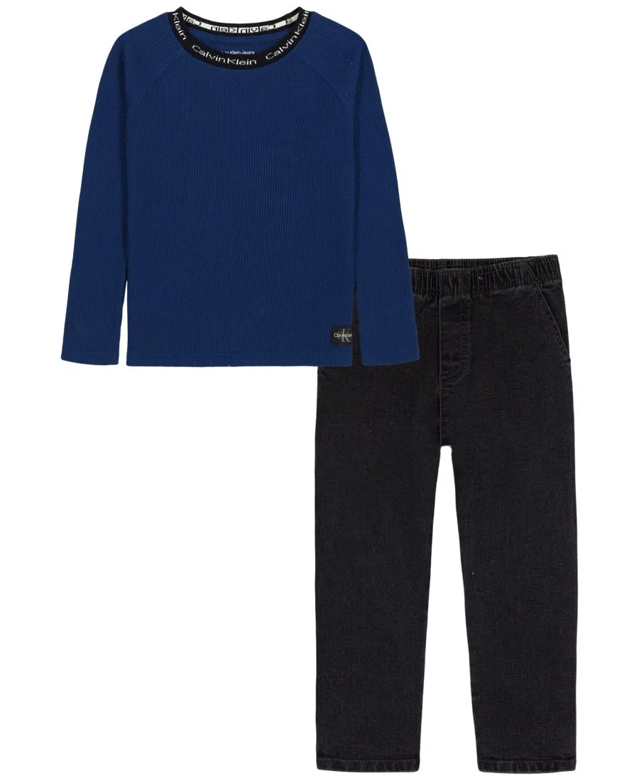 Комплект лонгслив и брюк с принтом Calvin Klein, Blue Jean Gray Denim