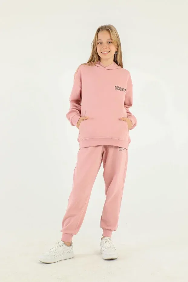 Детский комплект спортивного костюма для девочек с принтом Basics Black One, Lilac — фото 2