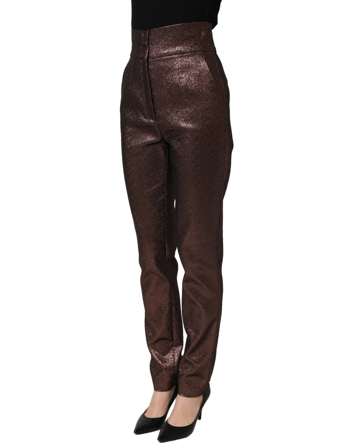 Женские брюки с высокой посадкой Metallic Brown High Waist Tapered Leg Dolce & Gabbana, Brown — фото 4