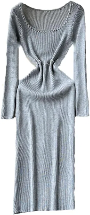 Женское облегающее платье-свитер Solid Generic, Gray