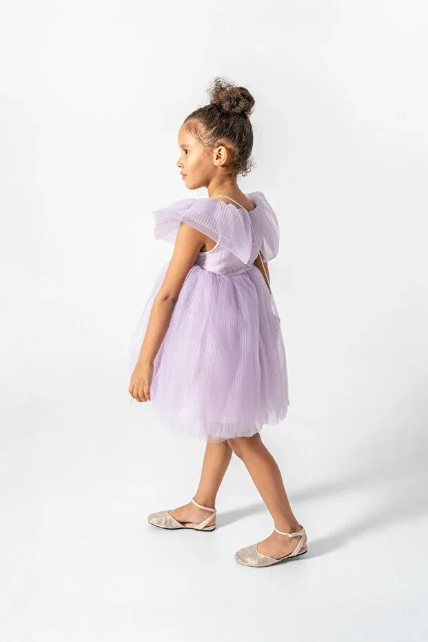 Детское платье для девочек с плиссировкой Henrietta pleated tulle puffy special occasion dress with bag Banamio, Lilac