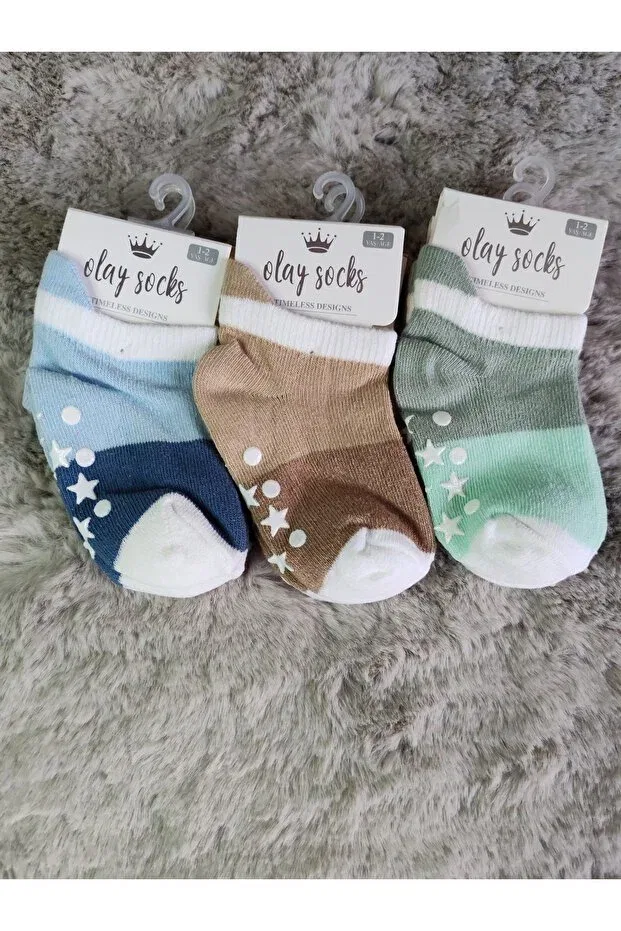 Детские носки хлопковые набор 3 шт Olay Socks, Blue-Brown-Green
