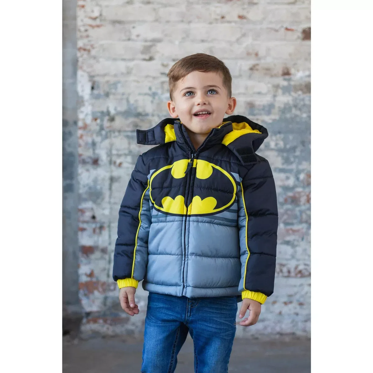 Детская куртка-пуховик с капюшоном с принтом Justice League Zip Up Puffer Jacket DC Comics, Gray — фото 2