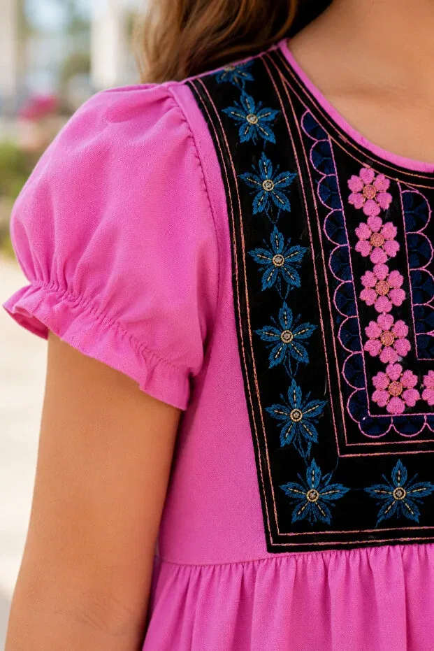 Детское платье для девочек с вышивкой Yalçınoğlu Kids, Pink — фото 3