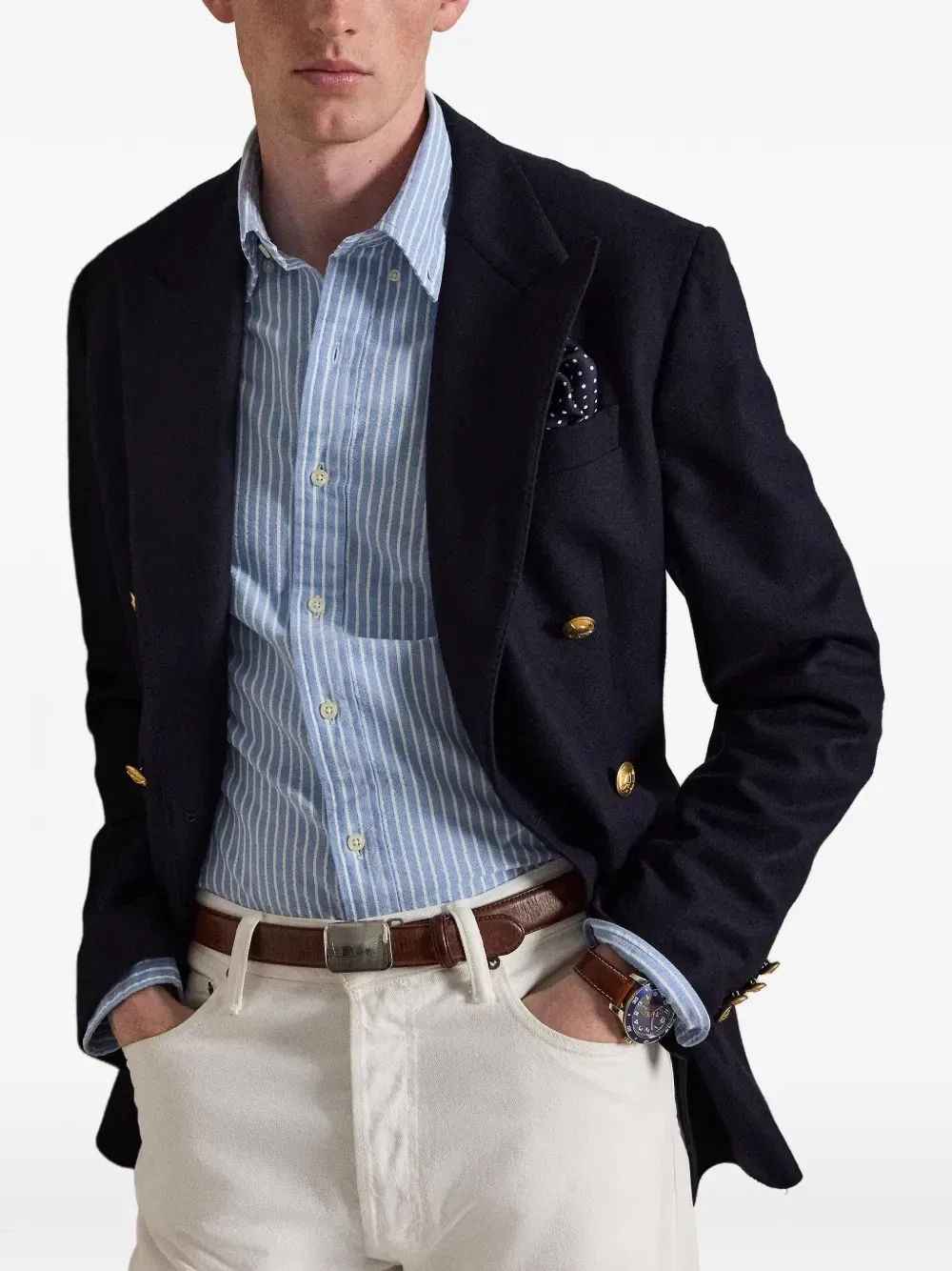 Рубашка Оксфорд в полоску Custom Fit Polo Ralph Lauren, синий — фото 3