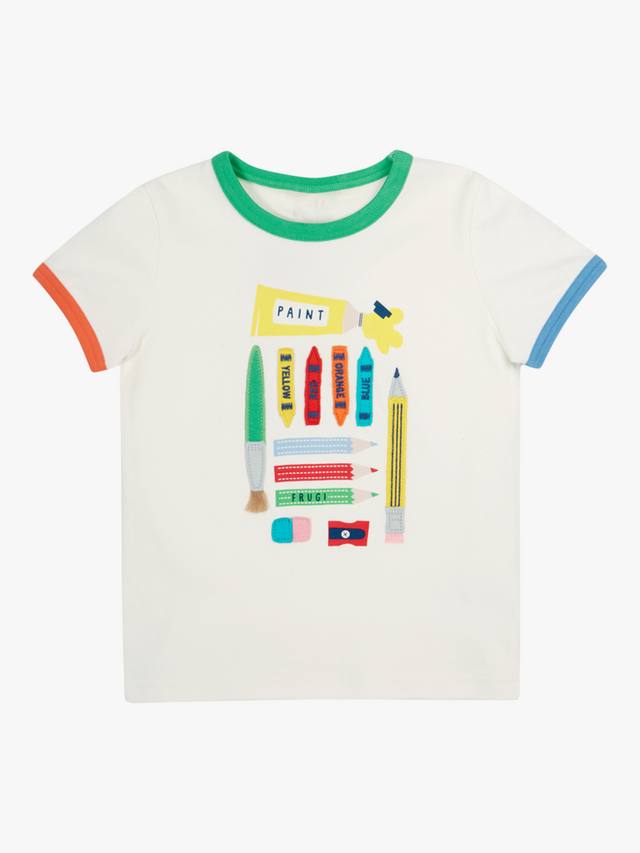 

Детская футболка Xavier с аппликацией из органического хлопка Frugi, Soft White/Multi